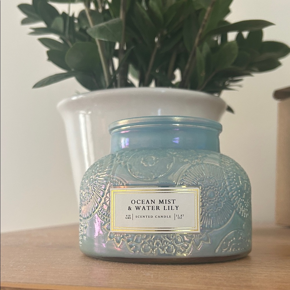 Ocean Mist & Water Lily Scented Candle - Light Blue